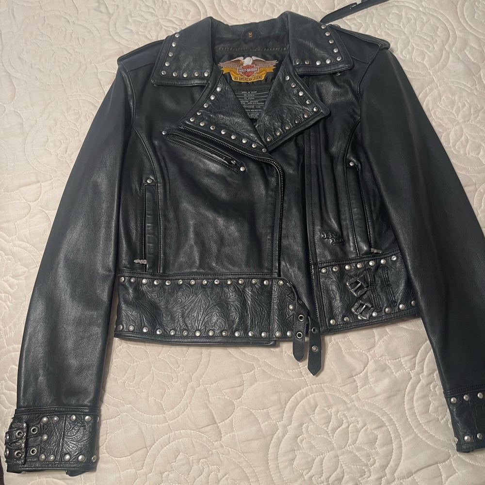 Beautiful Harley Davidson Studded & Embossed Women's Leather Jacket
